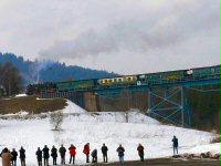 Die Fichtelbergbahn quert die Brücke von Oberwiesental
